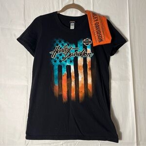 Harley-Davidson Black Cotton Tee Short sleeve Women’s Sz L with Headband